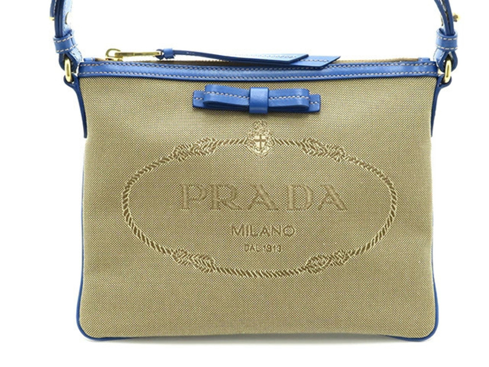 Prada bag Hobo brown blue canvas calfskin